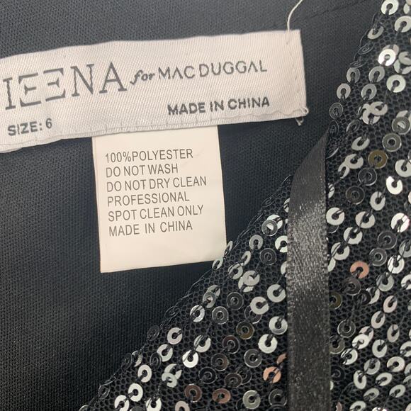 MAC DUGGAL Dress Size 6 Evening Gown Sequin Black Gunmetal NEW Midi V Neck - Picture 4 of 8